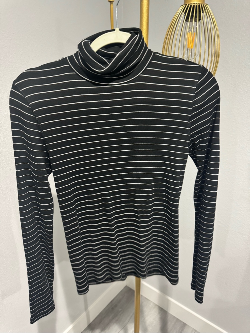 Everlane Black and White Striped Turtleneck Ribbed Tee